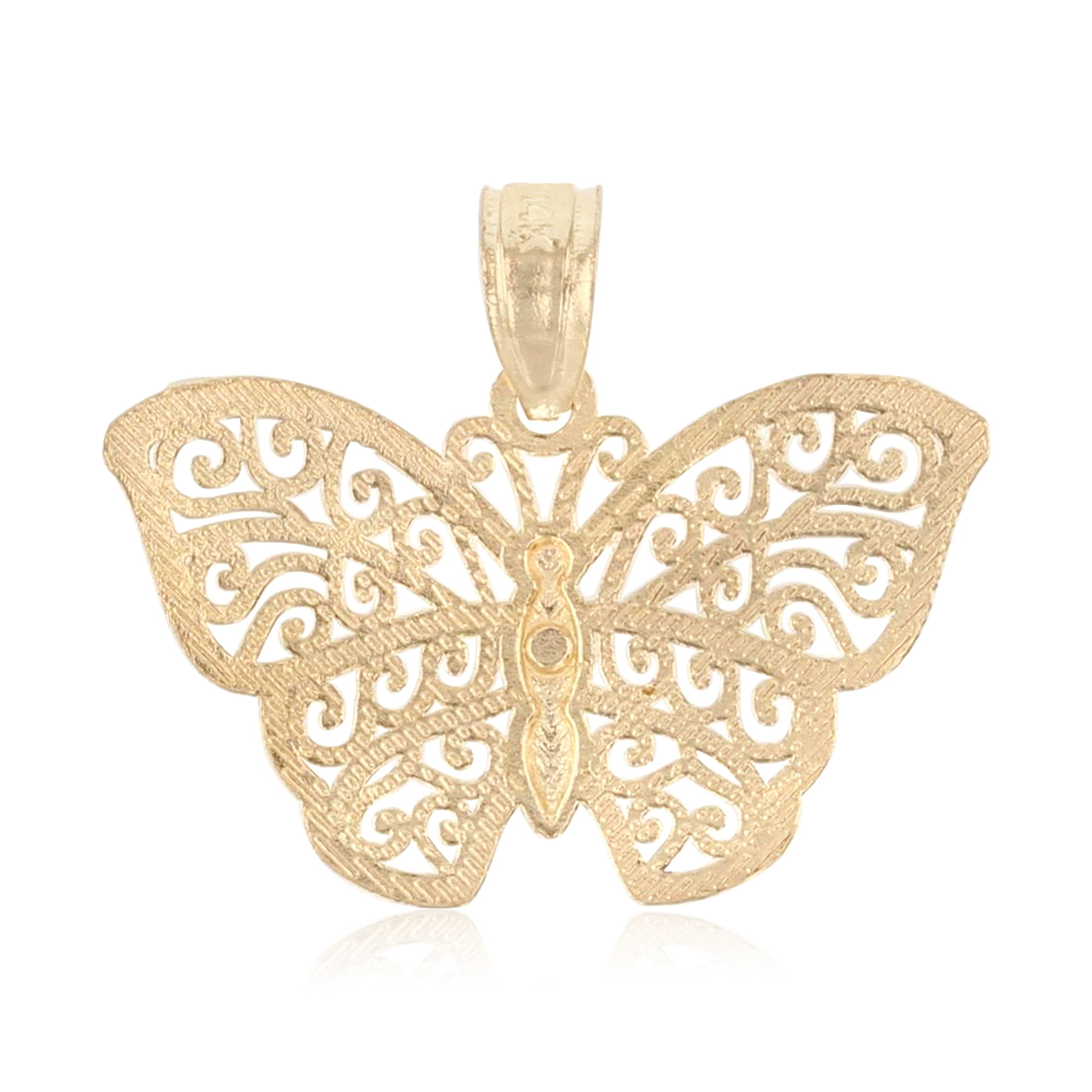 Ioka-14K Two Tone Gold Fancy Monarch Butterfly Charm Pendant For Necklace or Chain