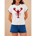thumbnail image 3 of Womens Lobster Sweater Shirt Crochet Tshirts Short Sleeve Crew Neck Causal Knit Summer Tops Red M, 3 of 5