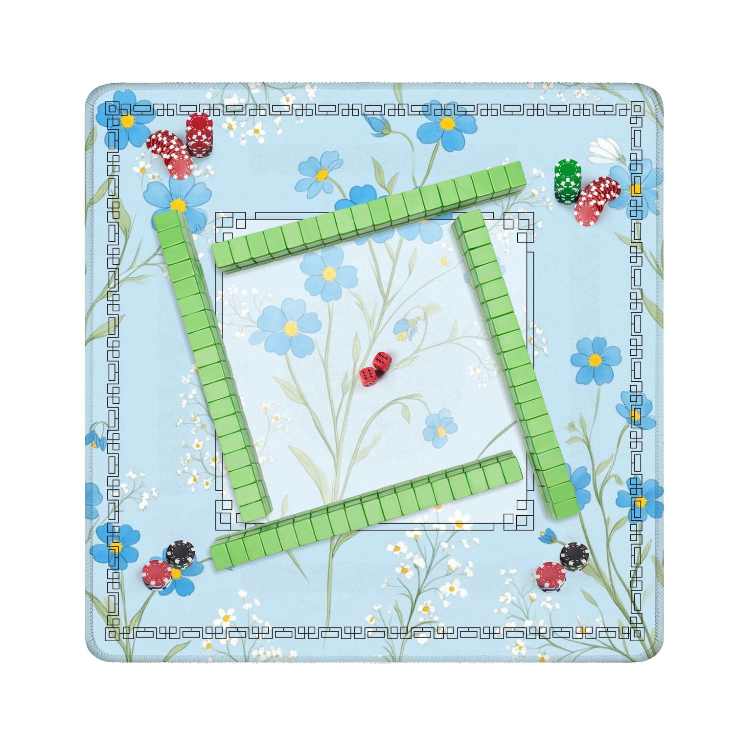 Mahjong Mat 31.5" x 31.5" Blue Wildflowers Breath Botanical Seamless Light Blue Non-Slip Noise Reduction American Mahjong Tiles Table Cover for Dominoes Poker Card Board Games Gift