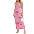 thumbnail image 2 of Women'S Floral Ruched Bodycon Midi Dress Mesh Fishtail Summer Wedding Guest Cocktail Going Out Dresses 2025 Rose Red M, 2 of 9