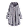 thumbnail image 4 of Womens Winter Jacket Plus Size Button Plush Tops Hooded Loose Cardigan Wool Coat Jacket Pink XXXXXL, 4 of 5