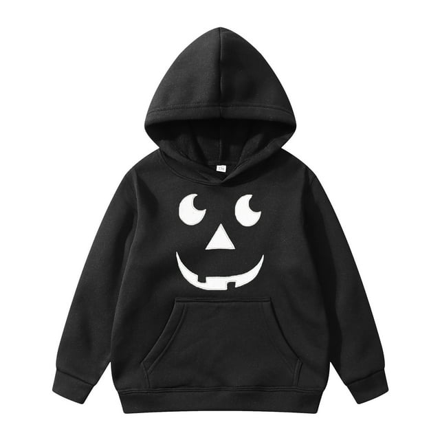 Aocisk Chandail à Capuche Imprimé Halloween pour Garçons, Veste Douce Confortable Décontractée pour Enfants Noir 1-2 Ans