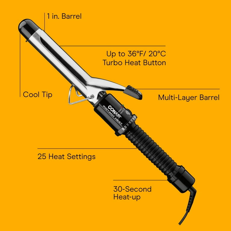 Conair Instant Heat Curling Iron, 1.0-inch, 1.0-inch barrel produces classic curls – for use on short, medium, and long hair, Black, CD87GNR