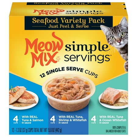 Meow Mix Simple Servings Seafood Variety Pack Wet Cat Food  12 Single Serve Cups (Packaging May Vary)