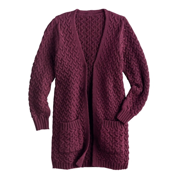 SAOL Aran Fisherman Coat Cardigan for Women Open Front Cardigan 100% Merino Wool