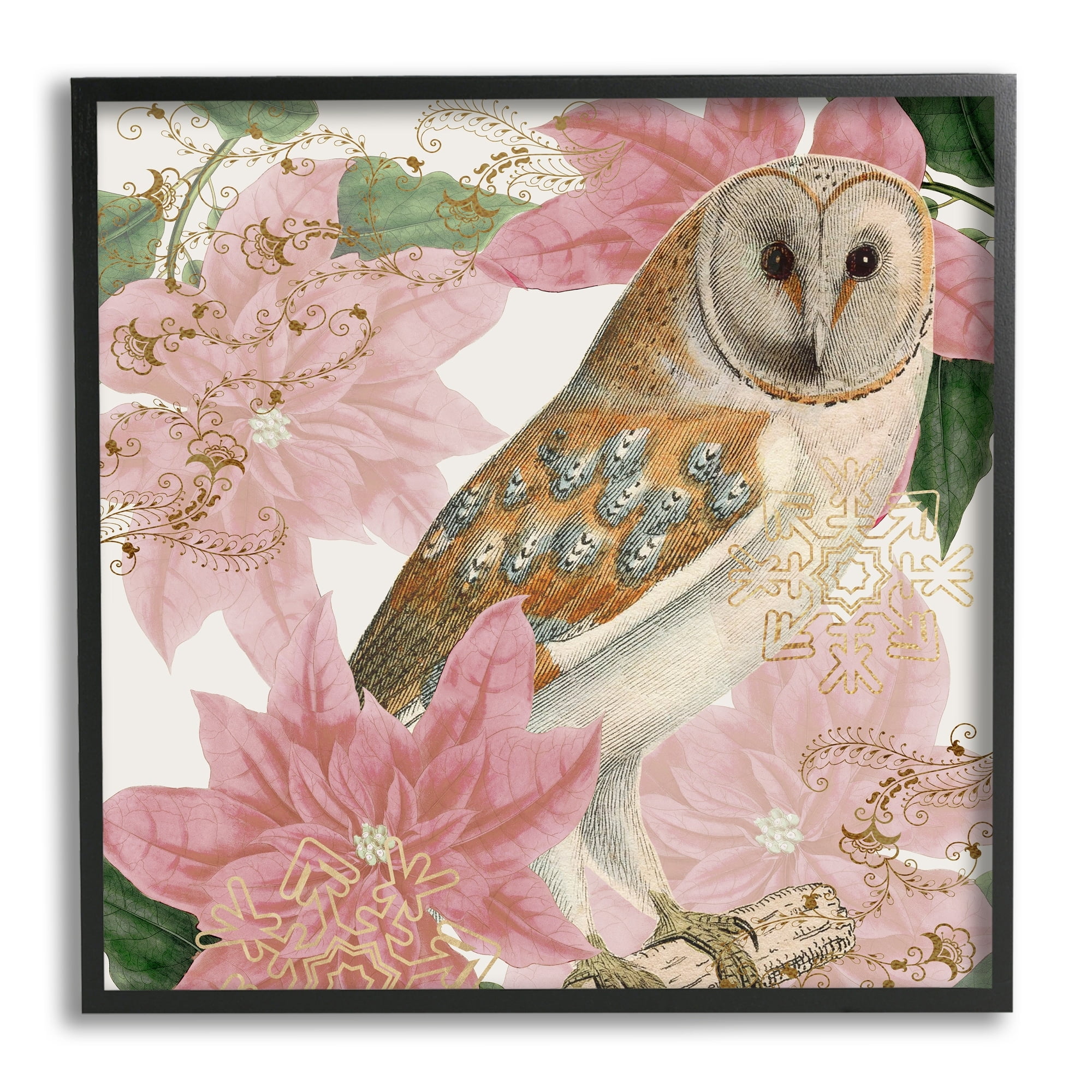 Stupell Industries Observant Posed Golden Owl Spring Floral Vintage Collage,17 x 17, Design by Daphne Polselli