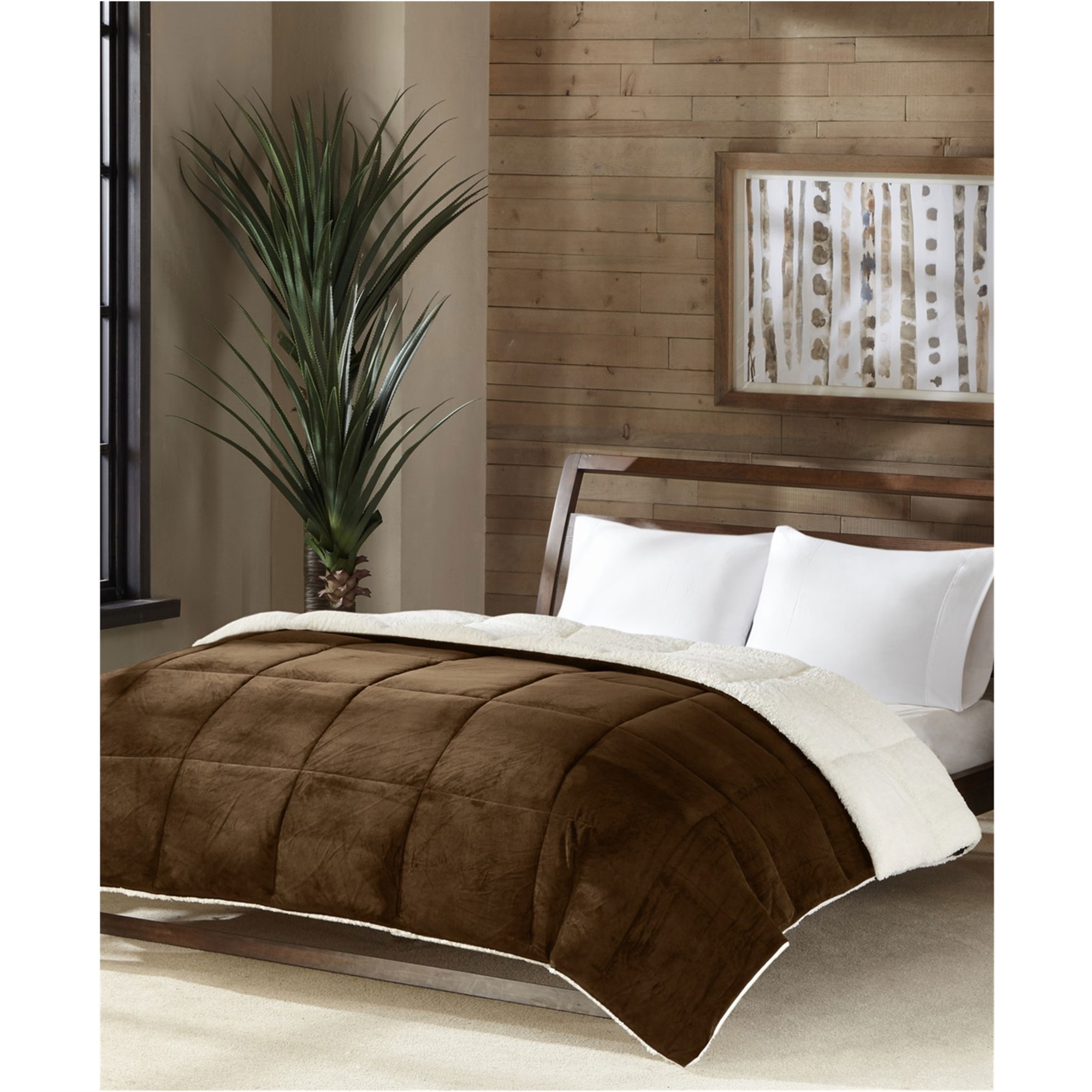 Premier Comfort Unisex Velvet Sherpa Traditional Comforter Set, Brown