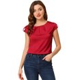 thumbnail image 1 of Blusa sedosa para mujer, cuello redondo, plisado, informal, elegante, superior rojo S, 1 of 4
