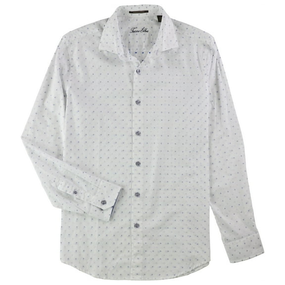 Tasso Elba Mens Dobby Button Up Shirt, White, Small