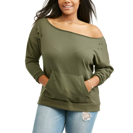 Junior Plus Destructed Pocket Front Sweatshirt