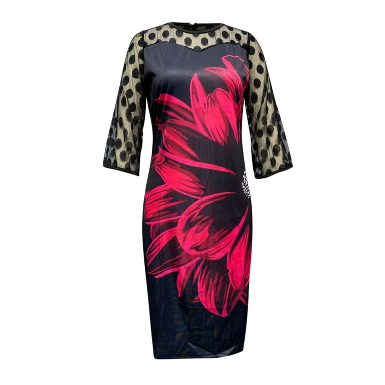 3/4 Sleeve Print Knee Length Round Neck Plus Size Bodycon Dresses 3/4 Sleeve Print Knee Length Round Neck Plus Size Bodycon Dresses