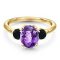 thumbnail image 3 of Gem Stone King 10K Yellow Gold Purple Amethyst and Black Onyx Engagement Ring for Women | 1.94 Cttw | Oval Checkerboard 9X7MM | Gemstone February Birthstone | Size 7, 3 of 6