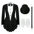 thumbnail image 3 of TiaoBug Women's Long Sleeve Tuxedo Dress with Magic Wand Hat Gloves Magician Performance Costume Black M, 3 of 7