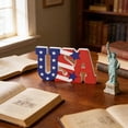 thumbnail image 5 of dajkiuy 4th of July Patriotic Table Sign, Wooden Memorial Day Red White and Blue Table Centerpieces Farmhouse Wood Block Sign for Home Kitchen Party Desk Shelf, 5 of 6