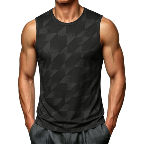 ZVNAΖH Big and Tall Men's Athletic Tank Top, Geometric Print Ice Silk Quick Dry Shirt, Moisture-Wicking, for Gym, Running & Basketball, 1X-3X