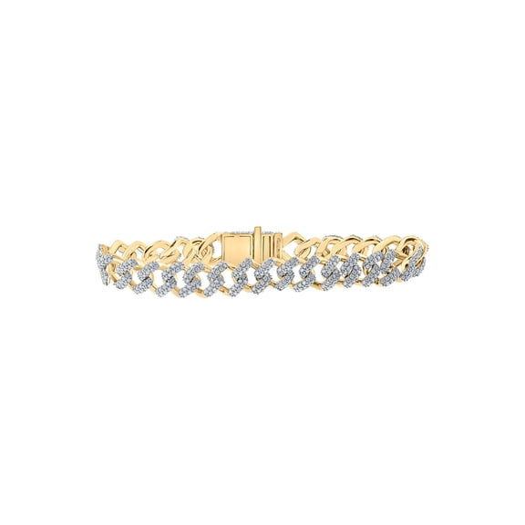 10kt Yellow Gold Mens Round Diamond Cuban Link Bracelet 5-1/2 Cttw