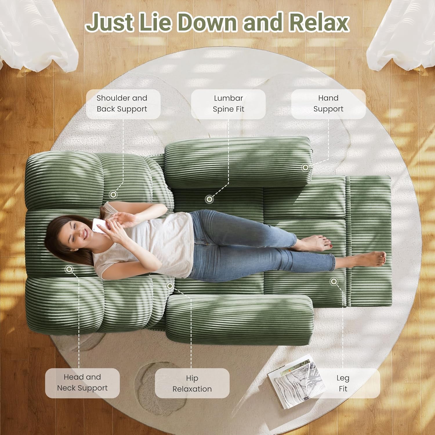 Neche Electric Recliner Chair, Comfy Lay Flat Sofa for Small Spaces, Living Room, One Box, Green