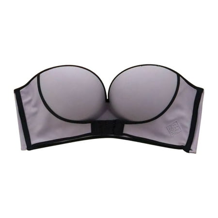 

Women s Gather Strapless Push Up Bra Sexy Lingerie Invisible Brassiere with Adjustable Shoudler Front Closure Padded Bras Gray 34A/B