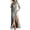 Gray, variant on Striped Linen Blend Side Split Slip Maxi Dress for Women, Loose V Neck Short Sleeve Casual Dress Purple, 2XL