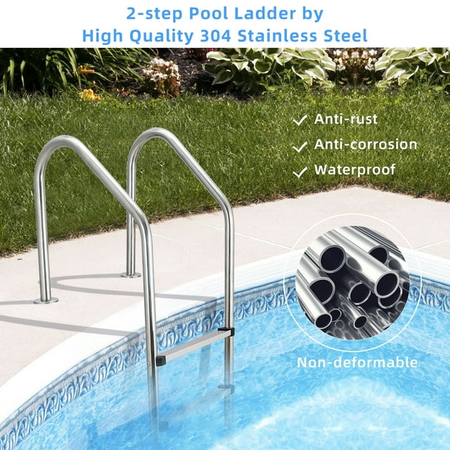 Ourlova Swimming Pool Ladder Stainless Steel Pool Steps for Inground Pools 2 Step Non-Slip Treads Pool Stairs