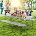 thumbnail image 2 of YYAo Folding Picnic Table Set with Metal Frame and All-Weather HDPE Tabletop Umbrella Hole-Gray, 2 of 11
