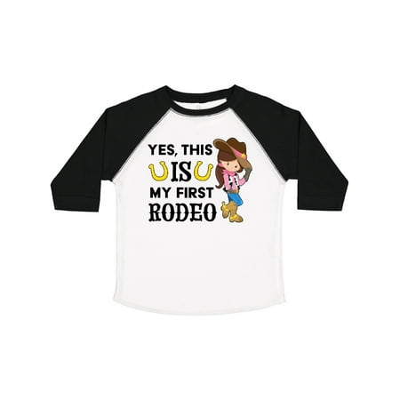 

Inktastic Yes This is My First Rodeo- Cowgirl in Hat and Boots Gift Toddler Toddler Girl T-Shirt