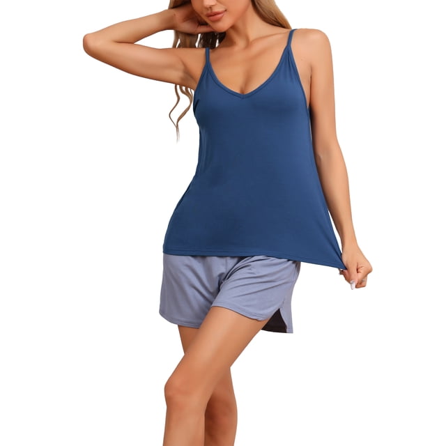 Camisetas sin mangas de mujer INSPIRE CHIC, pijamas de capa base, tirantes de espagueti, tops de tanque de sueño en V, M azul
