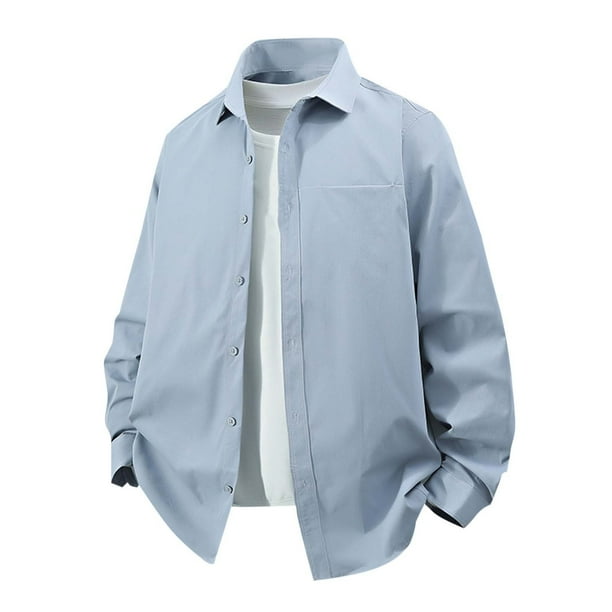 pstuiky Camisas para hombre de manga larga, Camisa de manga larga tipo cárdigan informal con cuello abotonado y botones para hombre salir tops l