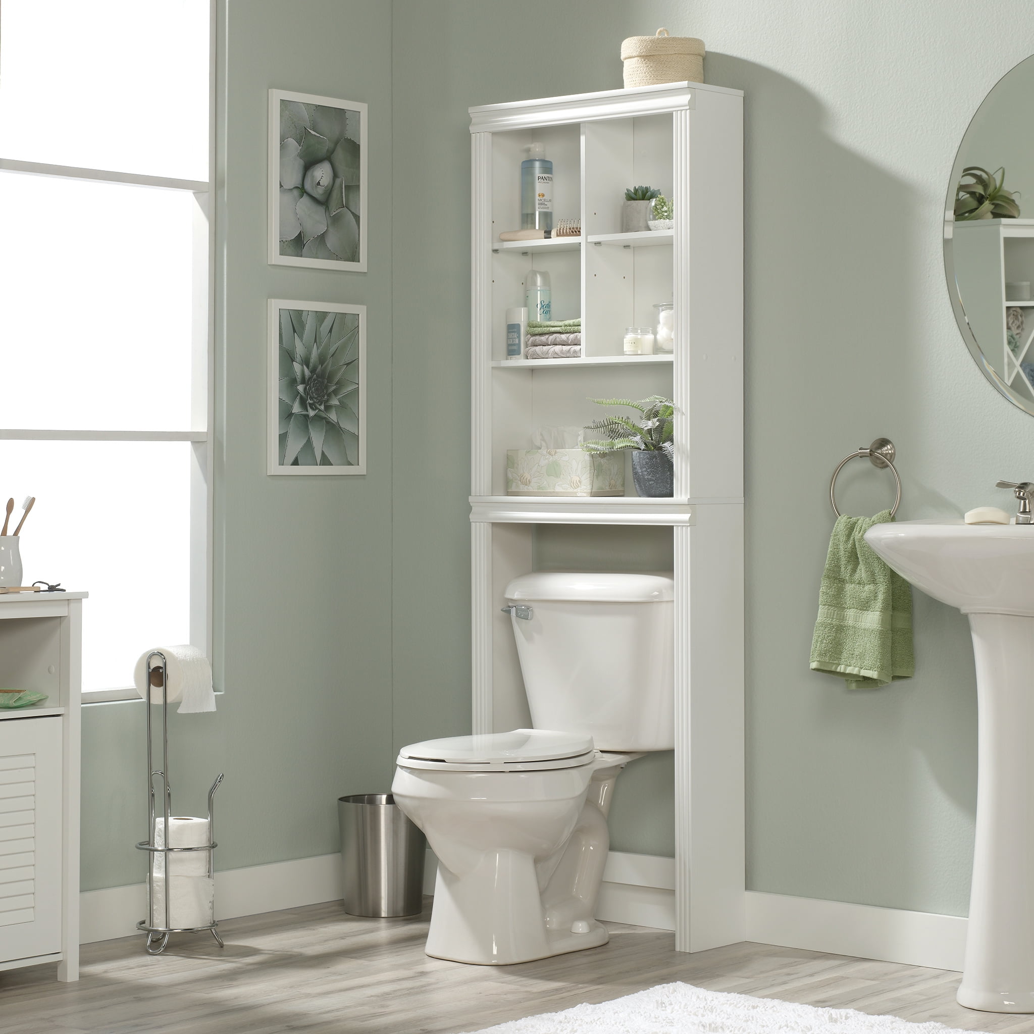 Sauder Peppercorn Bathroom OvertheToilet Etagere, Soft White Finish