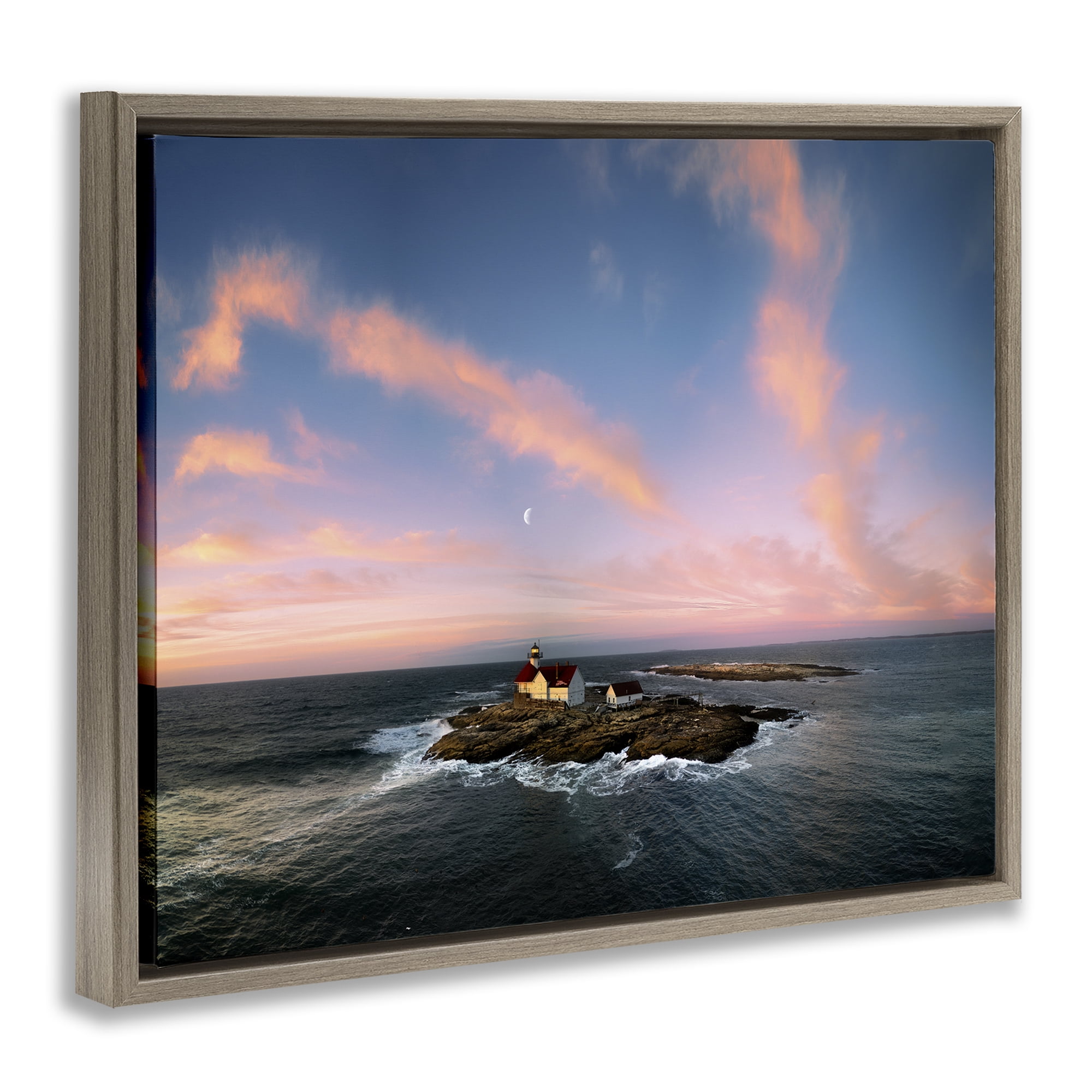 Stupell Industries Coastal Island Moon Overhead Landscape & Nature Photography Brown Floater Framed Canvas Art Print Wall Art, 31 x 25