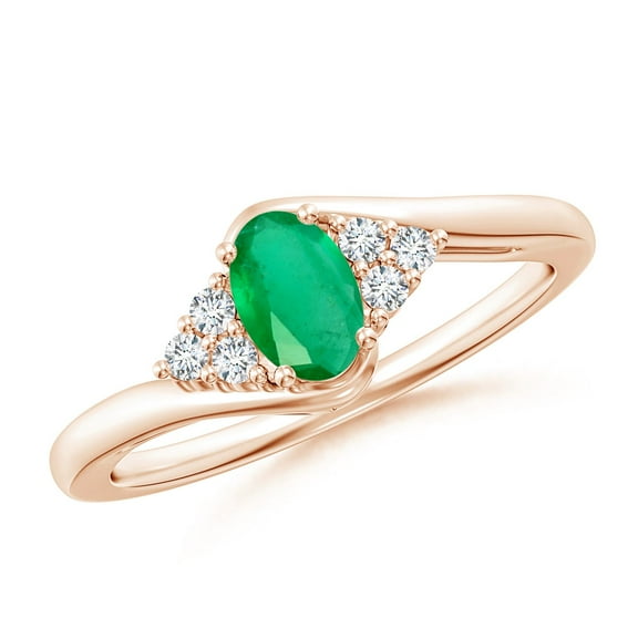 ANGARA Natural Oval Emerald Bypass Ring with Trio Diamond Accents in 14K Rose Gold for Women (Size-6x4mm) | May Birthstone, Birthday, Anniversary, Jewelry Gift for Women | Natural Emerald Ring