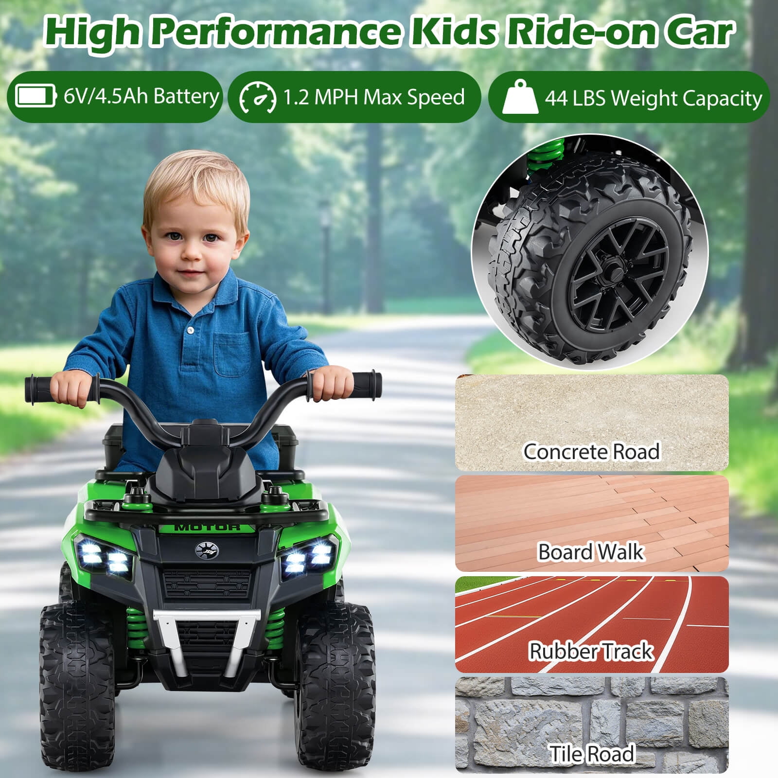 Infans 6V Kids Ride On ATV w/ Music & Spray Function USB Port Storage Box Toy Car