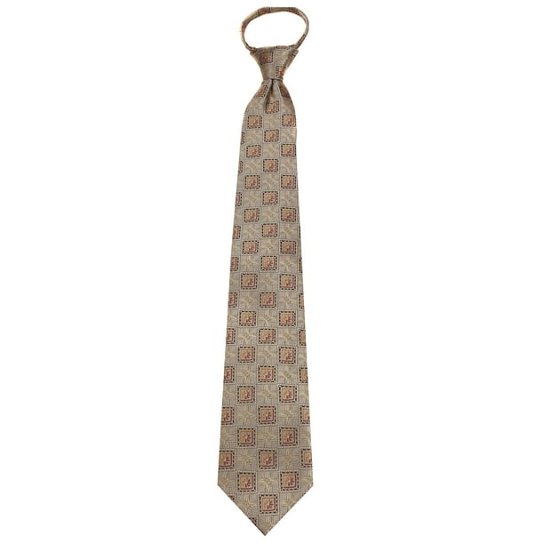 Basilio Mens Gold Pattern Designer Zipper Zip Up Necktie Ties