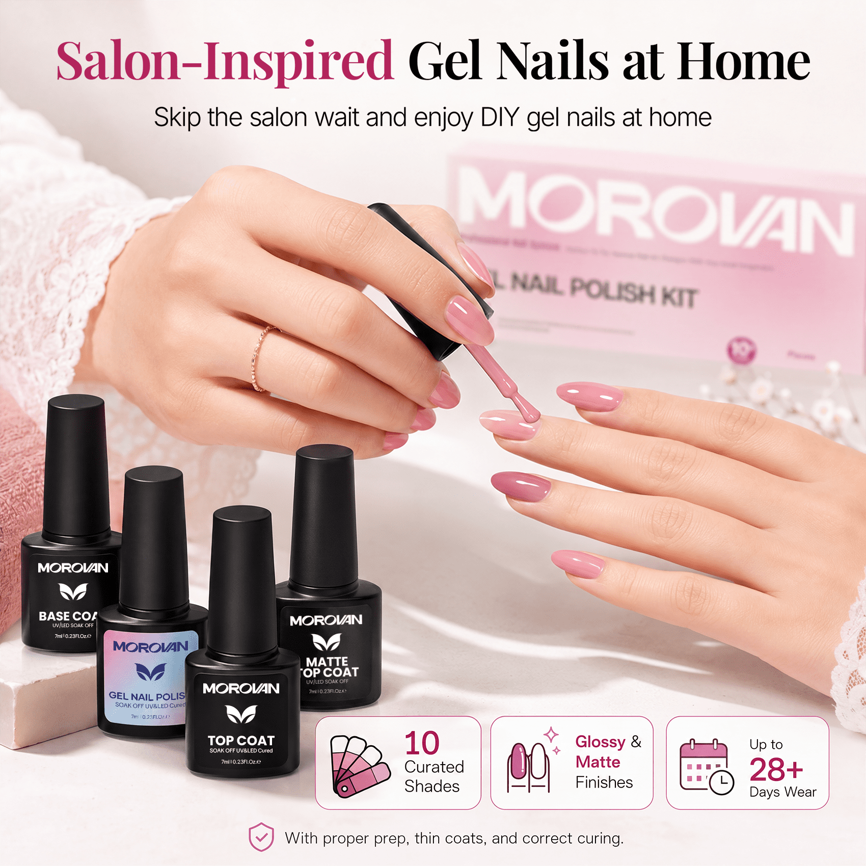 Morovan 13Pcs Neon Gel Nail Polish Set with Base, Glossy & Matte Top Coat for DIY Home Manicure
