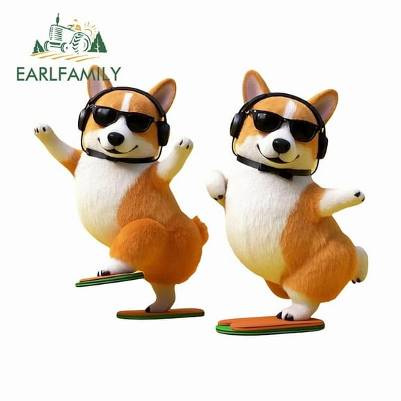 EARLFAMILY 5.1" Corgi with Headpone Car Stickers Humorous Waterproof Campervan Skateboard Vinyl Decal Amusing Occlusion Scratch Car Door Protector