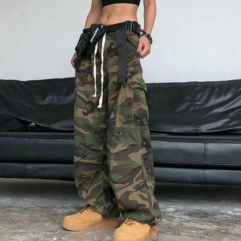 Hip Hop y2k Camo Cargo Pants for Women Baggy Loose Low Rise Hip Hop y2k Camo Cargo Pants for Women Baggy Loose Low Rise