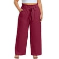 thumbnail image 2 of Cueply Womens Wide Leg Pants Plus Size Elastic Tie Knot Lounge Pants Loose Trousers with Pockets, 2 of 5