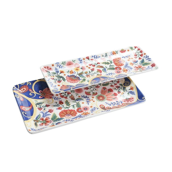 Bico Spiral Marrakesh Ceramic 14 inch Rectangular Serving Platter, Set of 2, for Serving Salad, Pasta, Cheese, Ham, Appetizer, Microwave & Dishwasher Safe