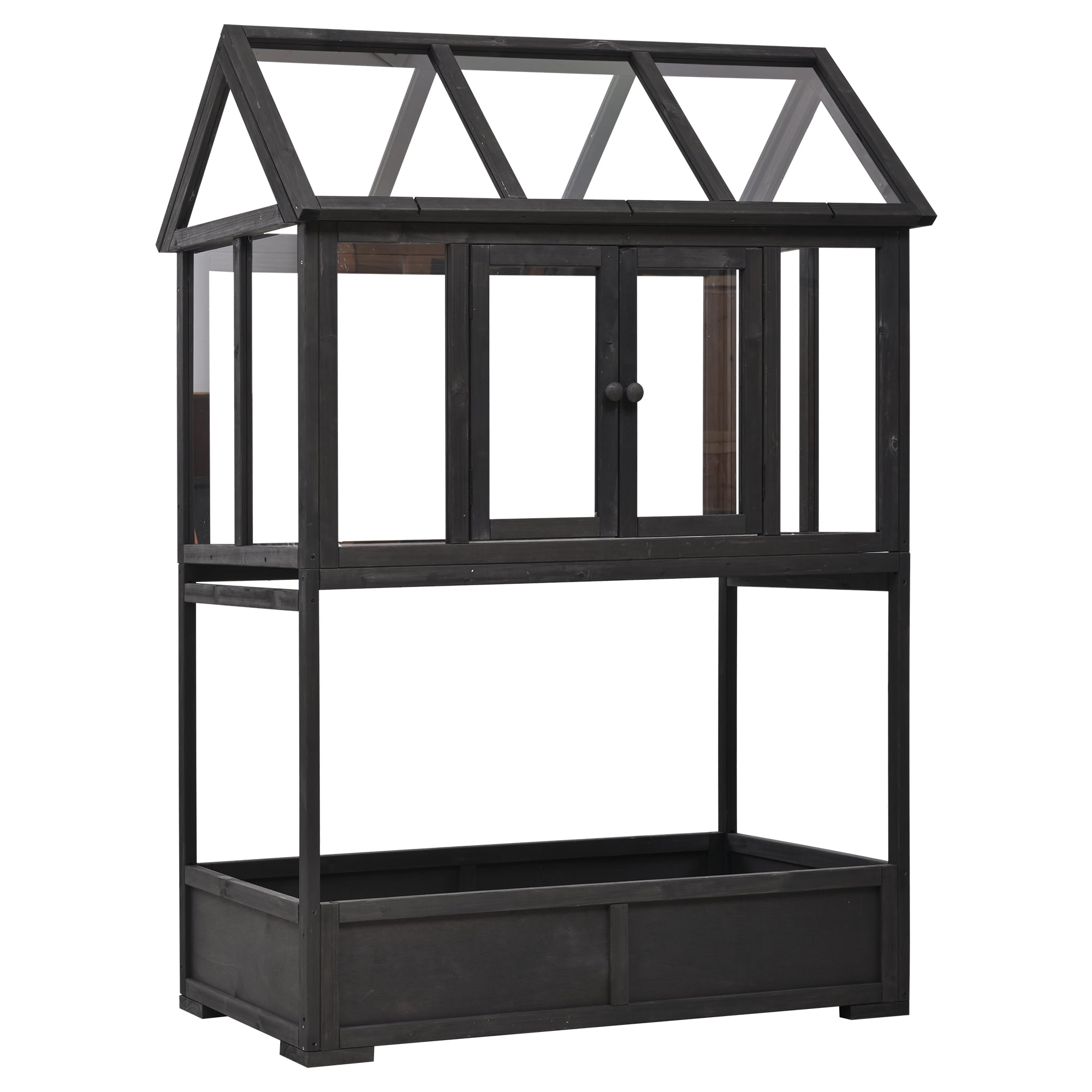 Yoneston Garden Wood Portable Cold Frame with Movable Wheels Mini Greenhouse with Openable Roof and Storage Box, Black