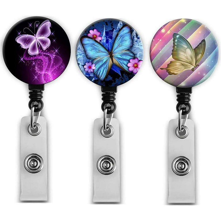 Retractable Badge Holder Reel ID Badge Name Holder with Alligator Clip for  Office Worker Doctor Nurse (LE-BR-Butterfly 3pack-CA) 