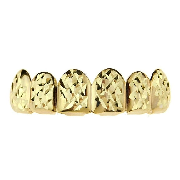14k Gold Plated Grillz Diamond-Cut Bling Grill Top Upper Six 6 Teeth Hip Hop Mouth Grills