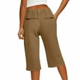 thumbnail image 4 of Bermuda Shorts For Women Linen Shorts Knee Length Elastic Waist Long Shorts Casual Summer Shorts Petite Capri Pants Dressy Beach Comfy Pull On Shorts With Pockets Brown XL, 4 of 6