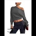 thumbnail image 1 of Suéter Corto de Larga con Hombros Descubiertos para Mujer, Moderno Jersey de Punto Acanalado Suave con Cuello . Gris S, 1 of 10