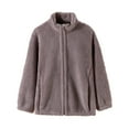 thumbnail image 3 of Women's Solid Color Casual Zipper Stand Collar Fleece Jacket Long Sleeve Outerwear Tops Coats for Women Casual Daily Wear Loungewear Travel Fashion Essential | Sopatenor,Brown XL, 3 of 8