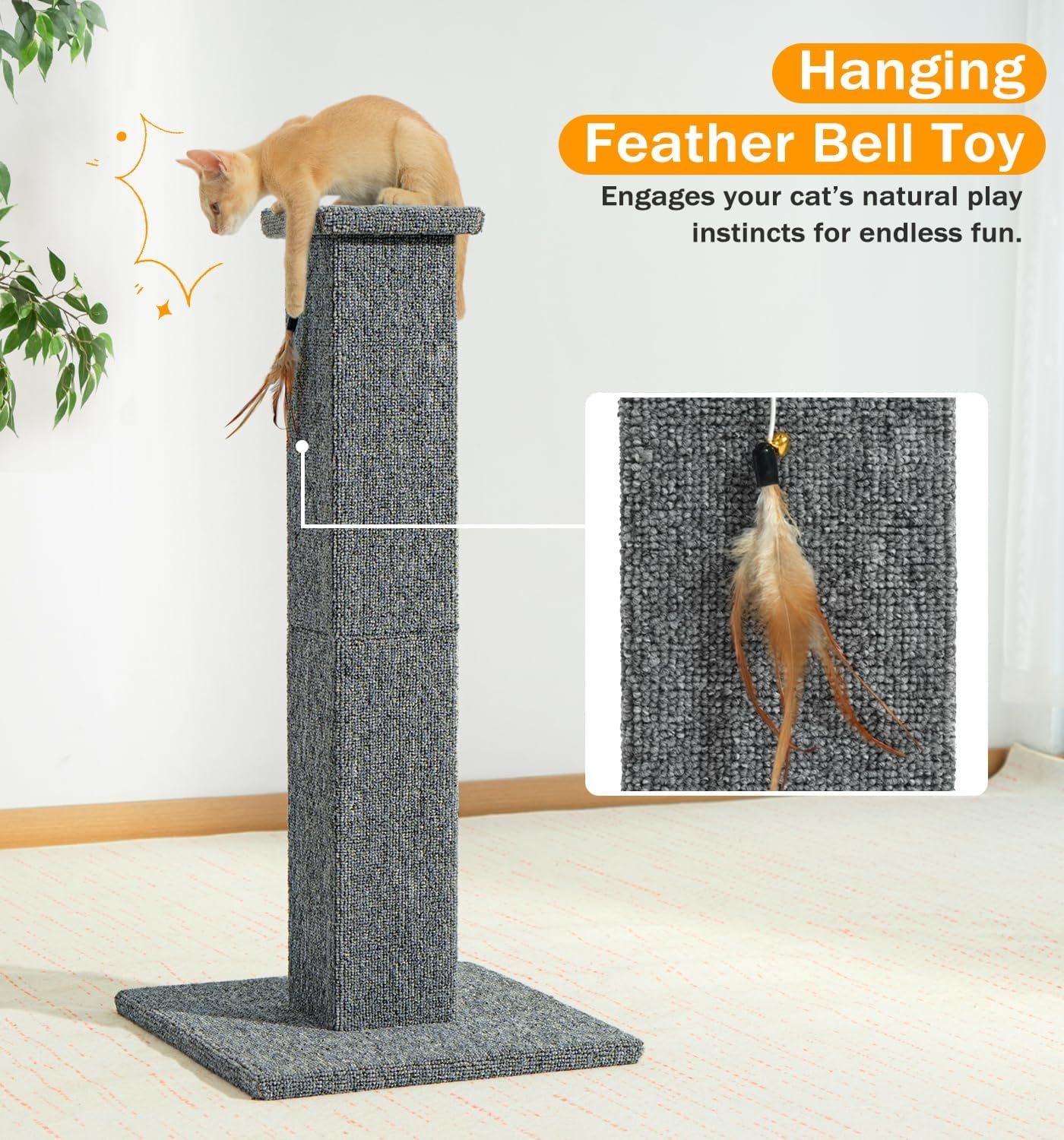 s  Scratching Post, 32 Inch Carpet Covered  Scratcher with Kitten Toy, Tall Scratching Post for Indoor Cats Adults and Kittens,