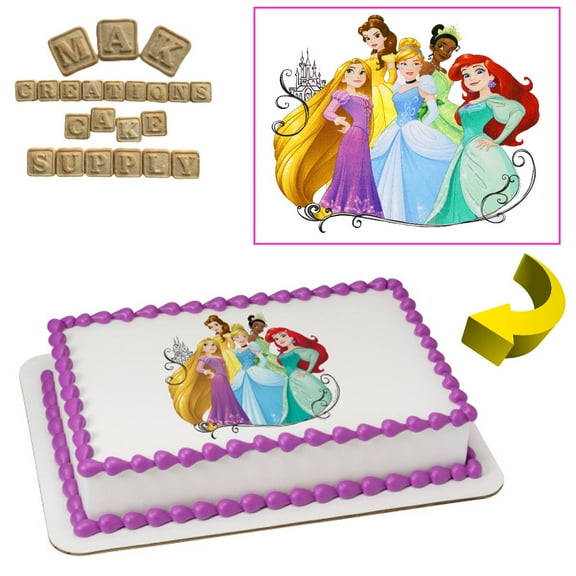 Disney Princesses Edible  1/4 Sheet Cake topper - Can also be used on a 1/2 Sheet with room to decorate!