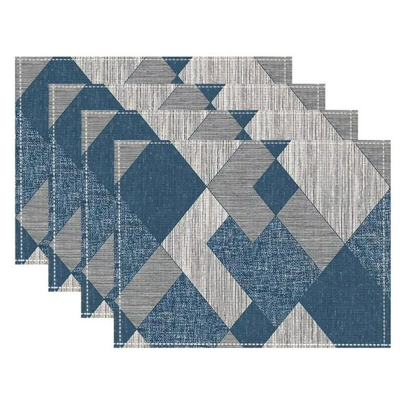 Placemats Set of 4, Navy Blue Modern Abstract Geometric Design Cotton Linen Table Placemat Modern Geometry Decor Dining Placemats Heat Resistant Place Mats Dining Table