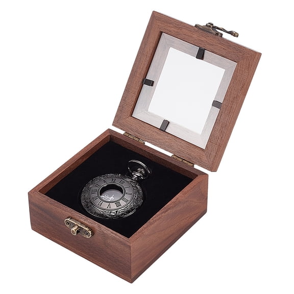 Wooden Pocket Watch Display Case Single Watch Gift Box with Clear Acrylic Coconut Brown Square Watches Cases Travel Case Organizer
