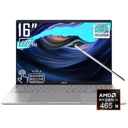 ASUS Vivobook S16 AI Laptop, 16" 2K 1920 x 1200 OLED 120Hz Touchscreen, AMD Ryzen AI 9 465, WiFi 6, Backlit KB, FHD IR Webcam, Win 11 Home(16GB DDR5 RAM - 512GB SSD)