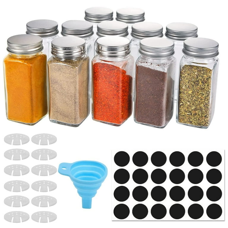12pcs/set Seasoning Jars Square Glass Spice Bottle With Bamboo Lid
